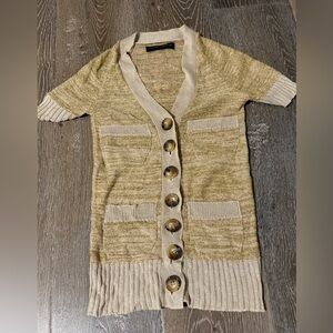 Vintage Future Classics Gold Short Sleeve Cardigan with Large Buttons Sz XS